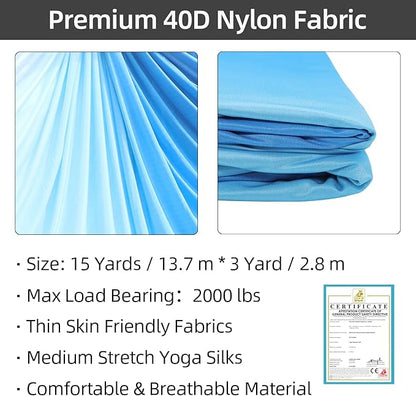 PRIOR FITNESS Aerial Silks Kit Colorful 9/15/20 Yards 40D Nylon Fabric Hammock Set With Hardware & Guide for All Levels Of Aerial Yoga Practice and Acrobatic Flying For Adults Aerial silk