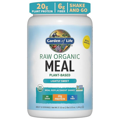 Garden of Life Meal Replacement Shakes, Vegan, Raw, Organic, Lightly Sweet Protein Powder with Plant Based Pea Protein, Sprouts, Greens, Probiotics, 28 Servings