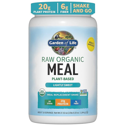 Garden of Life Meal Replacement Shakes, Vegan, Raw, Organic, Lightly Sweet Protein Powder with Plant Based Pea Protein, Sprouts, Greens, Probiotics, 28 Servings