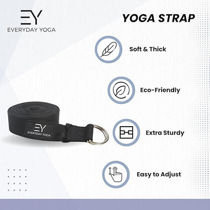 Everyday Yoga Super Strong Strap with Metal D-ring Buckle - Improve Flexibility, Stretching, and Physical Therapy Fitness.