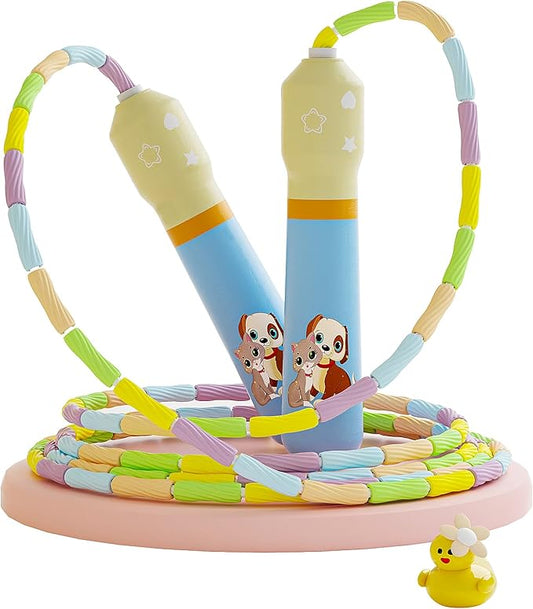 JGM Beaded Jump Rope for Kids – Adjustable Toddler Skipping Rope with Cartoon WOODEN Handle for Outdoor Activity Party Favors School Games 7.7 Feet