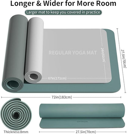 Extra Thick 8mm Yoga Mat, 72"x28" Non Slip Exercise Mat, Reversible 2-Sided Dual Color Premium POE Material, with Carrying Strap for Yoga, Pilates, Home Gym