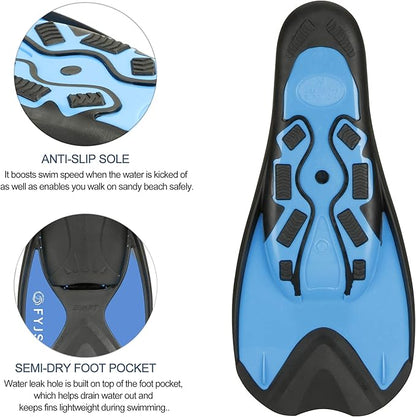 FYJS Short Swim Fins with Comfortable Full Foot Pocket Travel-Size for Snorkeling and Scuba Diving