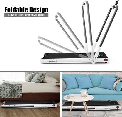 GYMAX Walking Pad, 2 in 1 Free Installation Under Desk Treadmill with Smart App, Remote Control & LED Display, 2.25HP Foldable Portable Compact Running Machine for Small Spaces Home Office