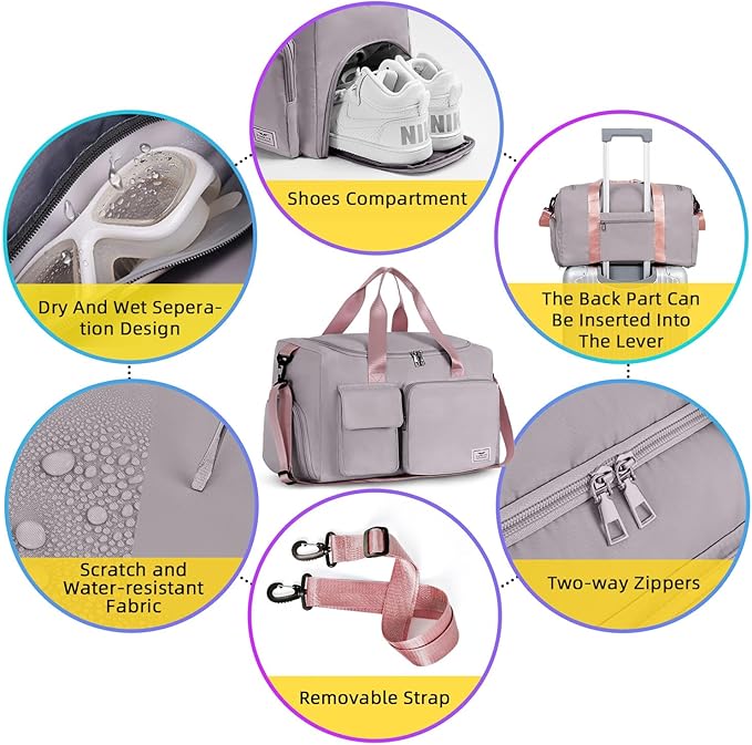 FIORETTO Women's Gym Duffle Bag with Shoes Compartment, 37L Capacity, Ideal for Travel, Gym, Sports, Duffel, Weekender