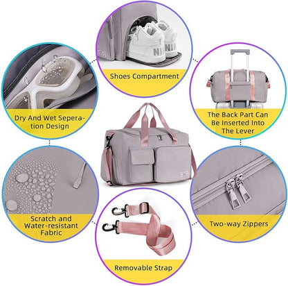 FIORETTO Women's Gym Duffle Bag with Shoes Compartment, 37L Capacity, Ideal for Travel, Gym, Sports, Duffel, Weekender