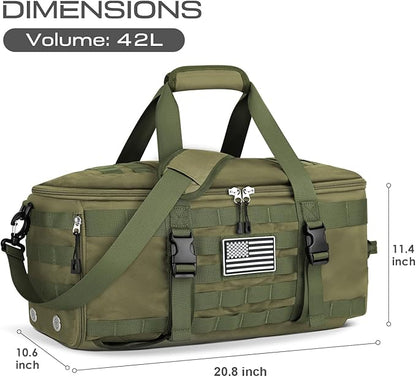 ETRONIK Gym Bags for Men, Large Tactical Duffle Backpack with Shoe Compartment, 3 in 1 Carry on Bag Travel Backpack with Wet Pocket, Weekender Overnight Range Bag for Workout Football Gym, Green