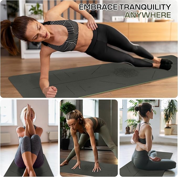 Yoga Mat Non Slip, Anti-Tear 3/16 Thick TPE Yoga Mats for Women and Men, 72"x24" Exercise & Fitness Mat with Carrying Strap, Workout Mats for Yoga, Pilates and Floor Exercise