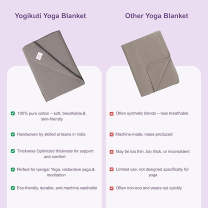 Yogikuti Iyengar Cotton Yoga Blanket Set of One – Thick Handwoven Yoga Blankets for Restorative Yoga, Meditation & Pranayama – Premium Cotton Yoga Blanket for Support & Comfort in Pranayama (Gray)