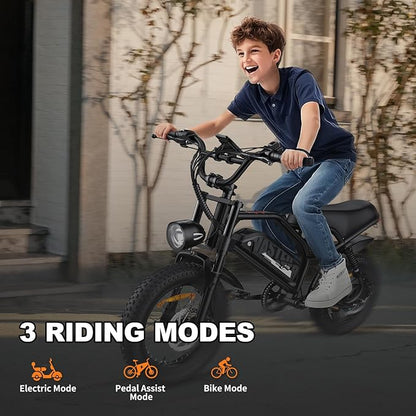 Electric Bike, 16'' Fat Tire eBike for Teens/Adults, 500W E-Bike with 36V/12.8Ah Removable Battery, 22MPH 45 Mile Range Commuting Electric Mountain Bike with Dual Dual Brakes