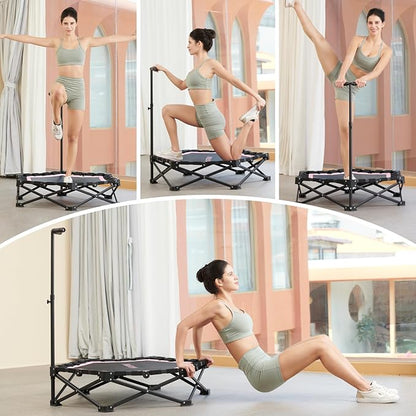 Foldable Mini Trampoline, Rebounder Trampoline with Adjustable Foam Handle, Fitness Trampoline for Indoor, Outdoor, Home Gym, Max Load 460 lbs