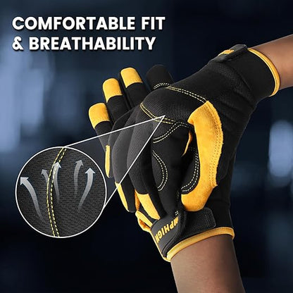 JUMPHIGH Safety Work Gloves, Men's Utility Mechanic Working Gloves for All Purpose, Touchscreen Compatible, Flexible Breathable Fit, Knuckles & Palm