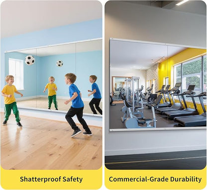 Home Gym Mirror - 48x24 Inch, 2PCS Frameless Tempered Glass Full Body Mirror for Wall Mount - Ideal for Yoga, Workout, Bedroom, Dance Studio (Silver)