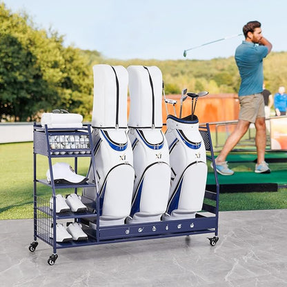 Lauren&Harold Golf Bag Organizer Garage Storage, Golf Storage Rack Stand Fits 2 Golf Bags, Golf Clubs and Other Golfing Equipment Accessories, Golf Organizer for Garage, Club, Shed, Basement