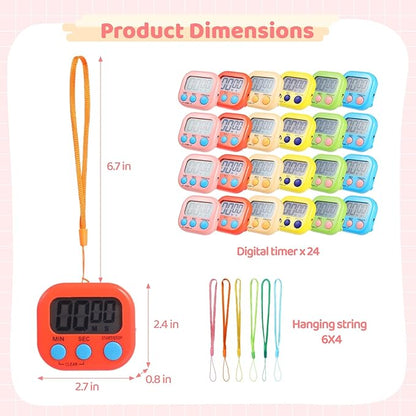 24 PCS Bulk Digital Timer, Timers for Classroom, On/Off Switch Minute Second Countdown Big LCD Display Timer, Loud Alarm for Exercise Cook Baking Teacher