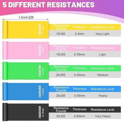5 Pcs Resistance Bands, Professional Exercise Bands Elastic Stretch Bands for Fitness Yoga Pilates Stretching Strength Training, Workout Bands for Women and Men Home Gym