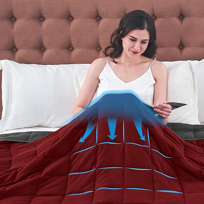 King Size Weighted Blanket for Adults (20 lbs, 80” x 87”, Red Grey) Cooling Heavy Blanket for Sleeping Perfect for 190-210 lbs, Breathable Blanket for Adults & Couple All Season, Machine Washable