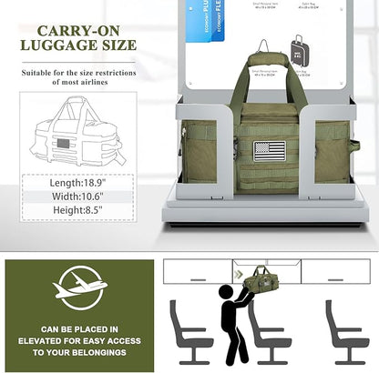 ETRONIK Gym Bags for Men Women, Military Duffle Bag Backpack with Shoe Compartment, 3 in 1 Carry on Bag Travel Backpack with Wet Pocket, Weekender Overnight Range Bag for Workout Football Gym, Green