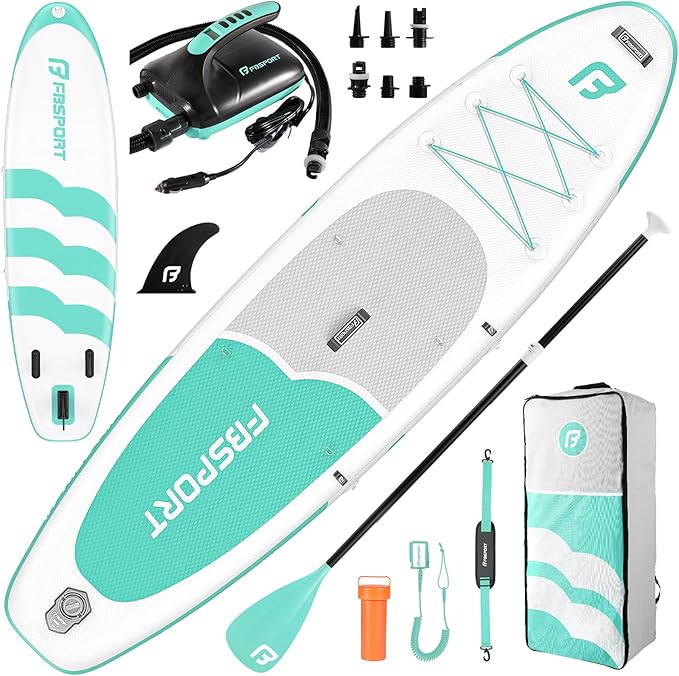 FBSPORT 11FT Premium Inflatable Stand Up Paddle Board with Electric Pump, Yoga Board with SUP Accessories & Carry Bag | Wide Stance, Surf Control, Non-Slip Deck, Leash and Paddle for Youth & Adult