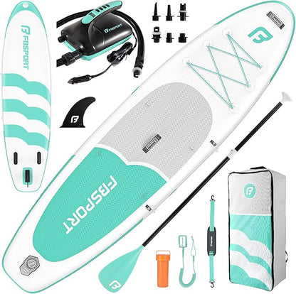 FBSPORT 11FT Premium Inflatable Stand Up Paddle Board with Electric Pump, Yoga Board with SUP Accessories & Carry Bag | Wide Stance, Surf Control, Non-Slip Deck, Leash and Paddle for Youth & Adult