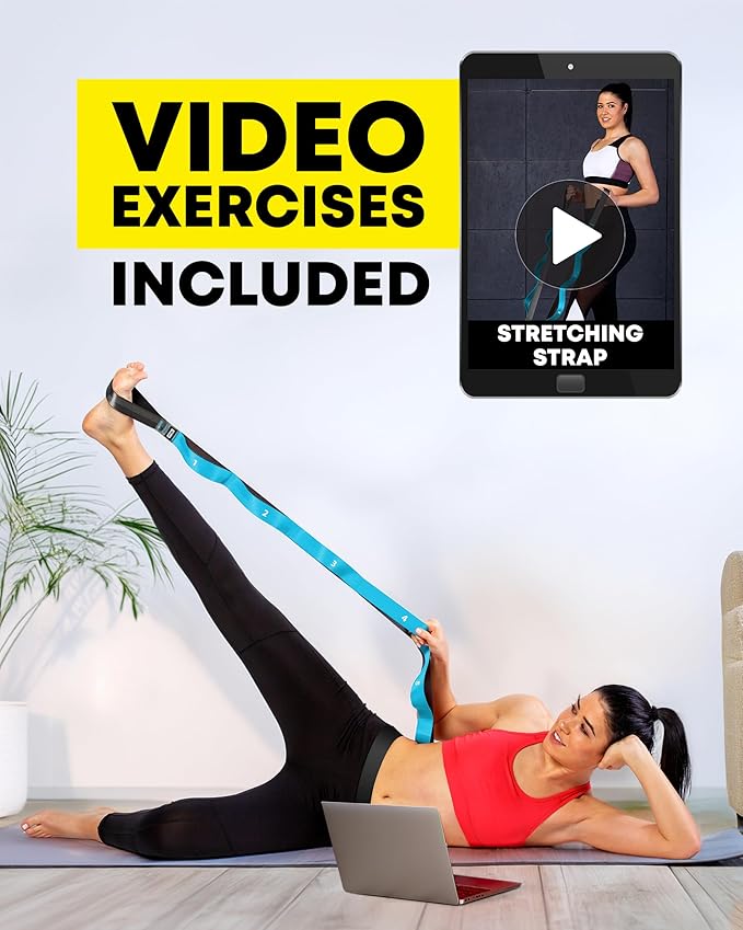 Stretching Strap with Loops - Non Elastic Stretch Band for Physical Therapy, Yoga Strap for Stretching Equipment, Stretch Bands for Exercise and Flexibility - Fascia, Hamstring & Leg Stretcher Belt