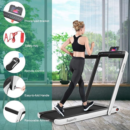 GYMAX Walking Pad, 2.25HP Dual Display Foldable Treadmill for Home with Remote/Smart App Control, Portable Compact Treadmill for Office Under Desk, Folding Running Machine for Small Spaces