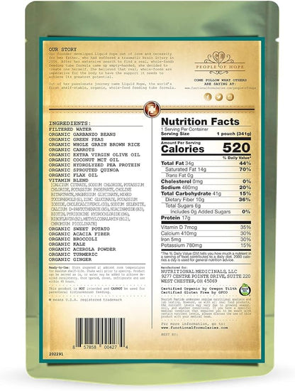 Functional Formularies Nourish Peptide Organic Tube Feeding Formula and Nutritional Meal Replacement Supplement, 12 Oz Pouch, Pack of 24
