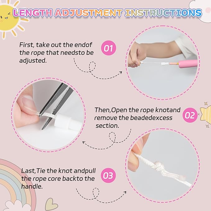 JGM Beaded Jump Rope for Kids – Adjustable Toddler Skipping Rope with Cartoon WOODEN Handle for Outdoor Activity Party Favors School Games 7.7 Feet