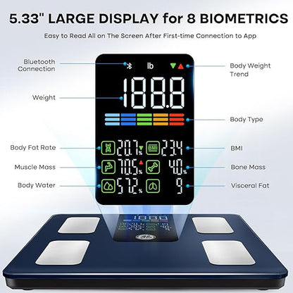 GE Scale for Body Weight Smart: Digital Bathroom Body Fat Scales 500lbs for BMI Muscle Bluetooth Smart Weight Monitor 11.8" Large Platform Weighing Machine Health Analyzer with App Dark Blue