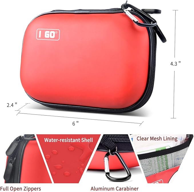 I GO 85 Pieces Hard Shell Mini Compact First Aid Kit, Small Personal Emergency Survival Kit for Travel Hiking Camping Backpacking Hunting Marine Car