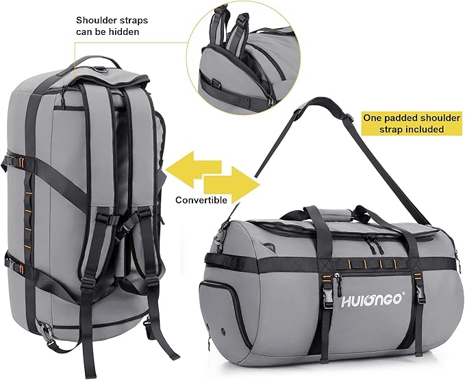 40L/60L/90L Large Waterproof Duffle Bag Backpack for Men, Mens Duffel Backpack Bags for Traveling, Heavy Duty (Grey, 90L)