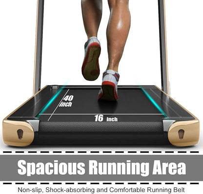 GYMAX Walking Pad, 2.25HP Foldable Treadmill with Smart App & Remote Control, Bluetooth LED Monitor, Small Spaces Compact Running Machine, Folding Portable Under Desk Treadmill for Home Office