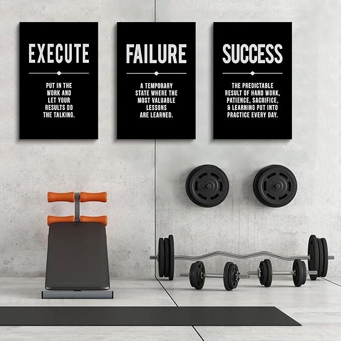 Framed Canvas Wall Art Success Quote, Office Wall Art, Black Large Poster, Positive Motivational Set of 3 Prints, Execute Failure Definition, Inspirational Print (A-3pcs,16x24inchx3pcs)
