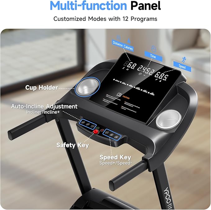 Treadmills for Home with Incline, Auto Foldable Running Treadmills, 8.0 MPH Walking Pad Treadmill with Bluetooth, 300 lbs Weight Capacity Quiet