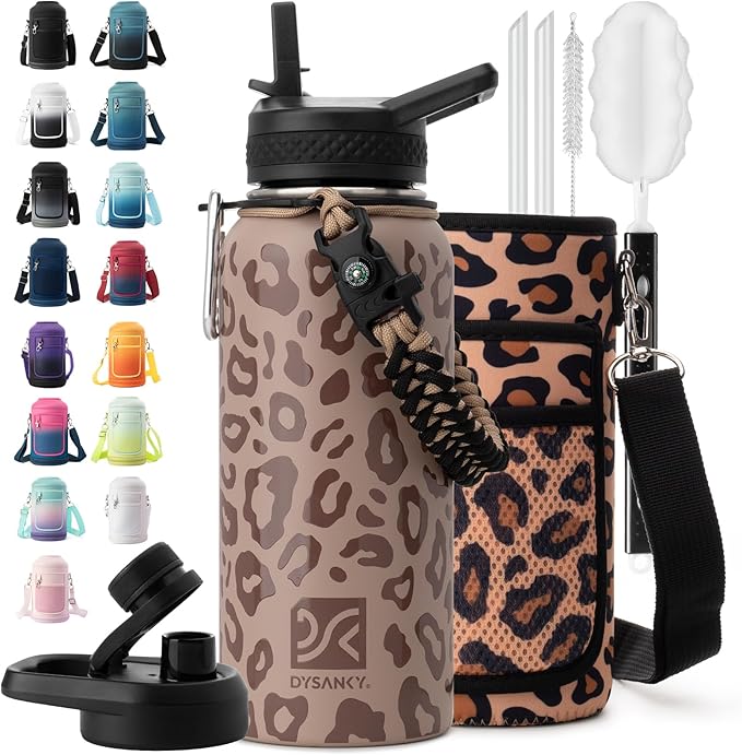 Insulated Water Bottle | Thickened Stainless Steel Vacuum Metal | Portable Sports Water Jug for Gym and Hiking with Straw, Carrier Bag, Handle Strap | BPA-Free 32 oz