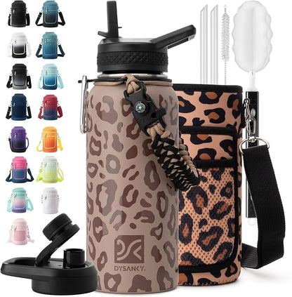 Insulated Water Bottle | Thickened Stainless Steel Vacuum Metal | Portable Sports Water Jug for Gym and Hiking with Straw, Carrier Bag, Handle Strap | BPA-Free 32 oz