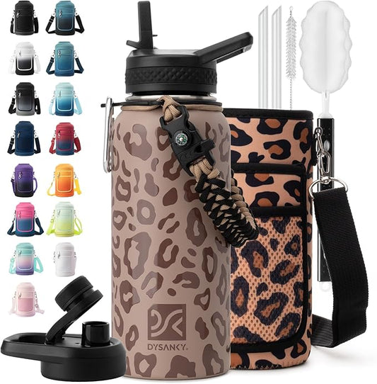 Insulated Water Bottle | Thickened Stainless Steel Vacuum Metal | Portable Sports Water Jug for Gym and Hiking with Straw, Carrier Bag, Handle Strap | BPA-Free 32 oz