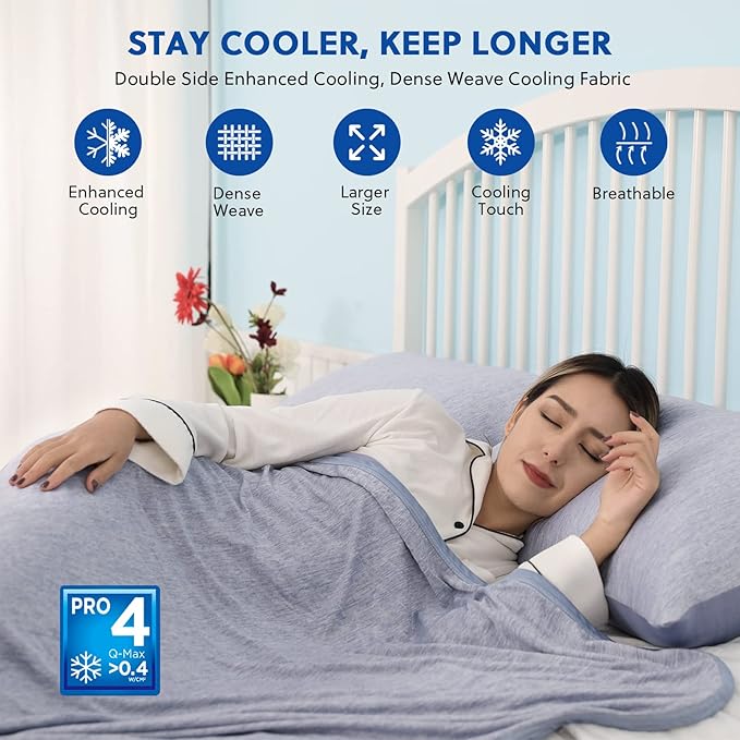 HOMFINE Cooling Blankets for Hot Sleepers - Summer Blanket Thin Lightweight Breathable Soft Double Side Enhanced Cooling for Bed Couch Sofa, Keep Cool for Night Sweats (Blue, 50 x 70 inches)