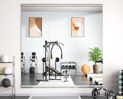 Hasipu Home Gym Mirror 55" L x 17" W - 3PCS Large Full Body Mirror for Yoga, Wall-Mounted Mirrors for Fitness, Garage, Dance Studio, 0.16in Tempered Glass Frameless