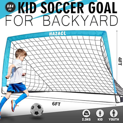 Kids Soccer Goal for Backyard, 6x4 9x5 FT Portable Soccer Nets Pop Up with Ball, Agility Ladder, Cones, Target & Carry Bag for Toddler Youth Outdoor Indoor Training Practice Sports Games Play