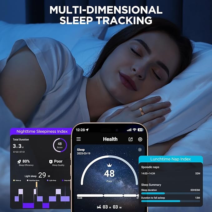 Fitness Tracker, Smart Ring for Women Men, Fitness Ring with Sleep Tracker, 24/7 Heart Rate Monitor, Health Activity Trackers, Step Counter,Calorie Pedometer,No Subscription,for iOS Android(Black,#10)