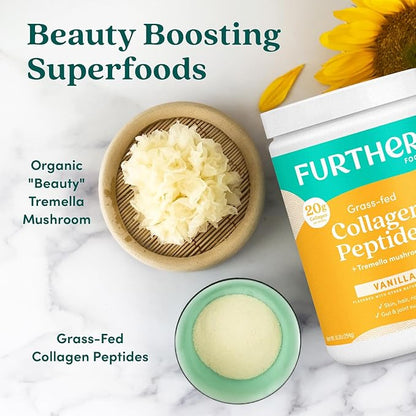Further Food Vanilla Collagen Peptides Powder, Grass-Fed Pasture-Raised Hydrolyzed Type 1 & 3 Protein, Gut Health + Joint, Hair, Skin, Nails, Paleo Keto Sugar-Free 22.22 oz
