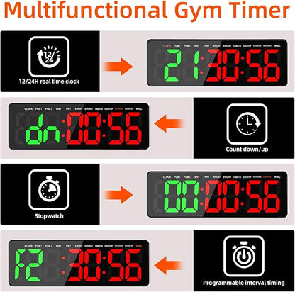 Gym Timer, 16.5" Large Digital Wall Clock for Gym Interval Workout, Remote Control LED Digital Timer for Home Decor, Living Room, Office, Gym, Classroom
