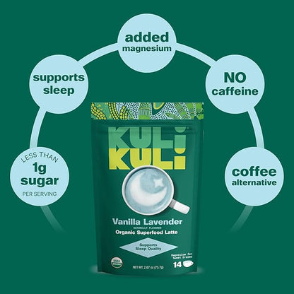 Kuli Kuli Vanilla Lavender Superfood Latte - Magnesium - Vegan & Organic Sleep Support with Chamomile, Passionflower, and Lavender - Plant-Based Drink