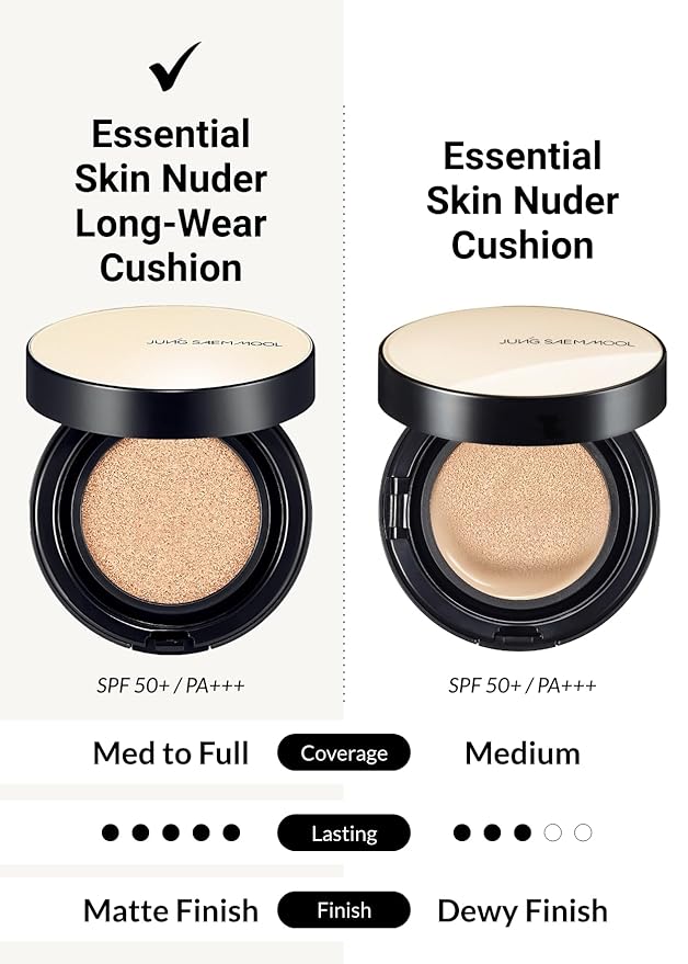 JUNG SAEM MOOL Essential Skin Nuder Longwear Cushion 0.98 Fl Oz (Medium Deep), Refill Included, 24H lasting Cushion Foundation with High Coverage, Semi-Matte Natural Finish, Korean Foundation Makeup