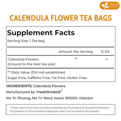 FRESHDRINKUS Premium 100% Natural Calendula Flower Tea Bags, 135 Count, Herbal Tea, Caffeine Free, Sugar Free, Gluten Free, Vegan
