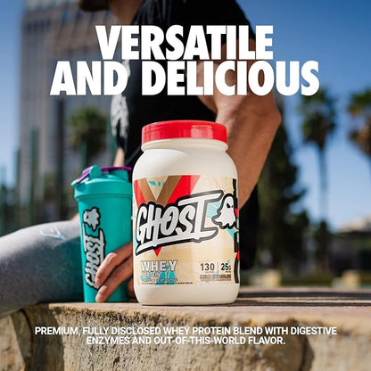 GHOST Whey Protein Powder, Milk Chocolate - 2LB, 25G of Protein - Whey Protein Blend - ­Post Workout Fitness & Nutrition Shakes, Smoothies, Baking & Cooking - Soy & Gluten-Free