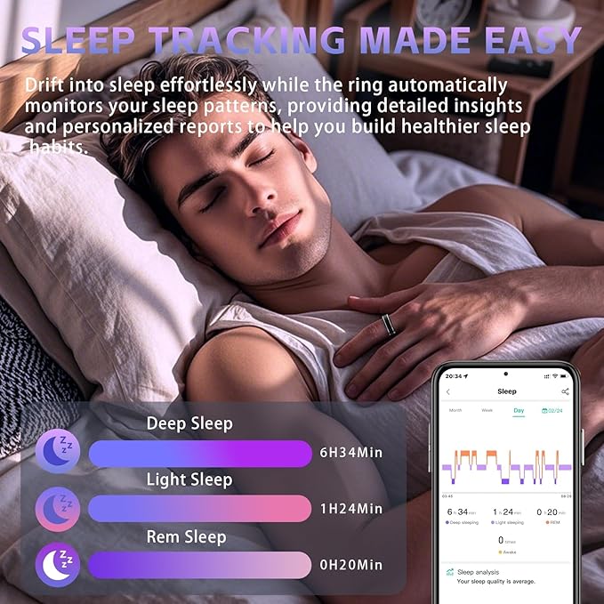 Fitness Tracker Ring for Men Women – Smart Ring with Heart Rate, SpO2, Blood Pressure, Sleep Monitoring, Step & Calorie Counter, 5ATM Waterproof, No Subscription Fee (Black, 11)