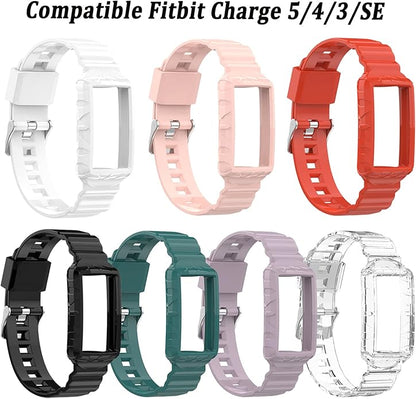 NINKI Green Sport Band Compatible Silicone Fitbit Charge 5/4/3 SE Band with Case,All In One Case with Band for Fitbit Charge 5 Bands for Men Fitbit Charge 4 Band Waterproof Charge 3 Bands for Women
