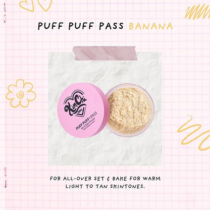 Kimchi Chic Beauty Puff Puff Pass Set and Bake Setting Powder for Makeup, Extra Fluffy Loose Face Powder Poof, Soft Natural Face Makeup for Uneven Skin Tone, 02 Banana